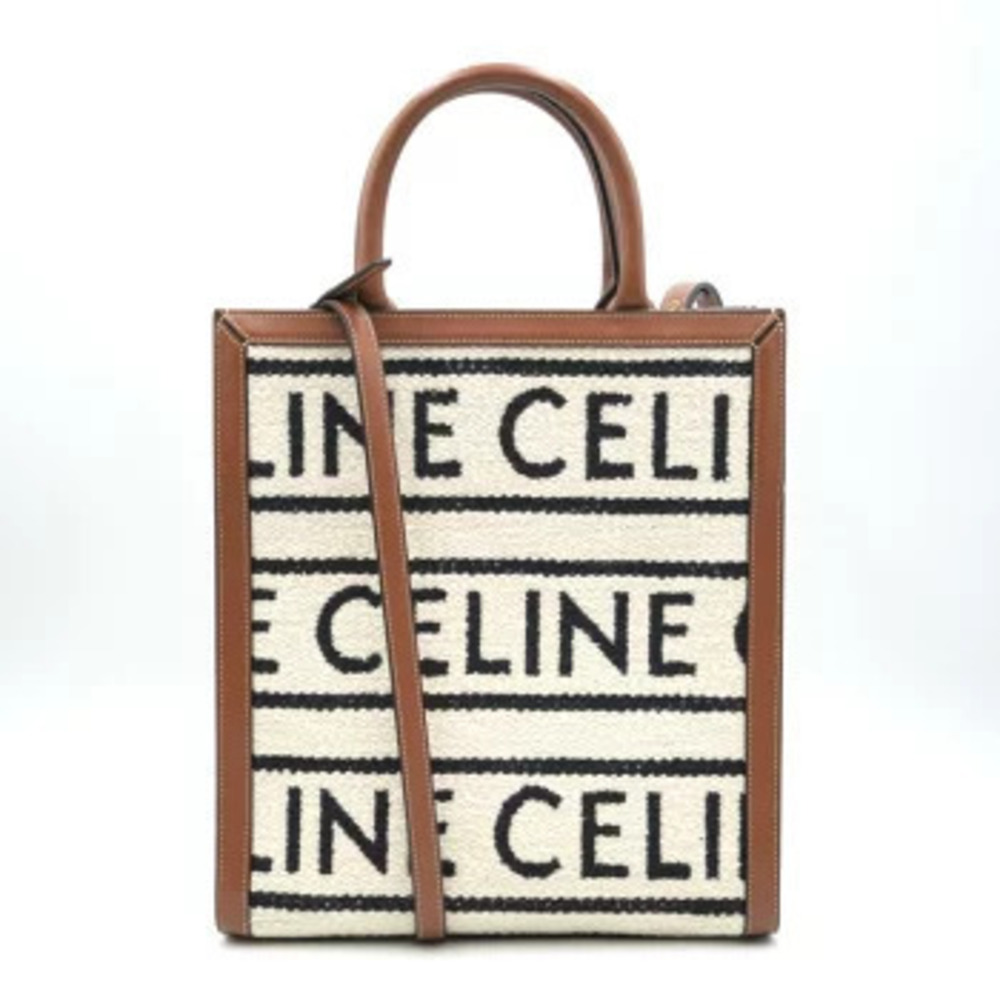 Celine Vertical Cabas Tote Bag Shoulder Textile Leather Tan